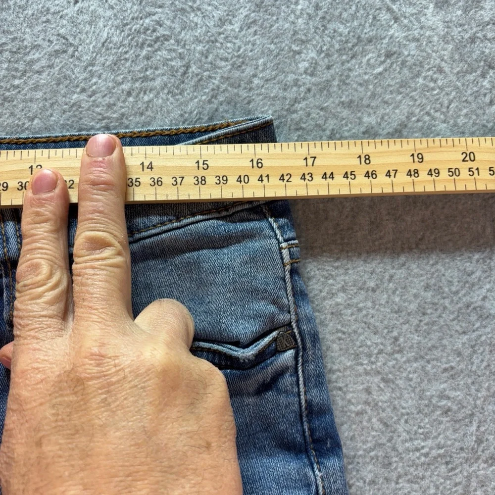KUT Connie Ankle Skinny Jeans Womens 12 Whiskers Faded Washout Fray Holes Logo - Picture 6 of 12